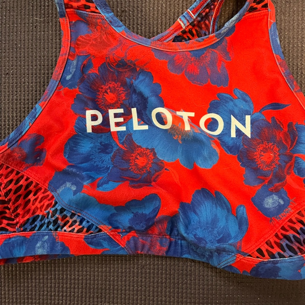 Peloton Emma Red and Blue Floral Bra medium